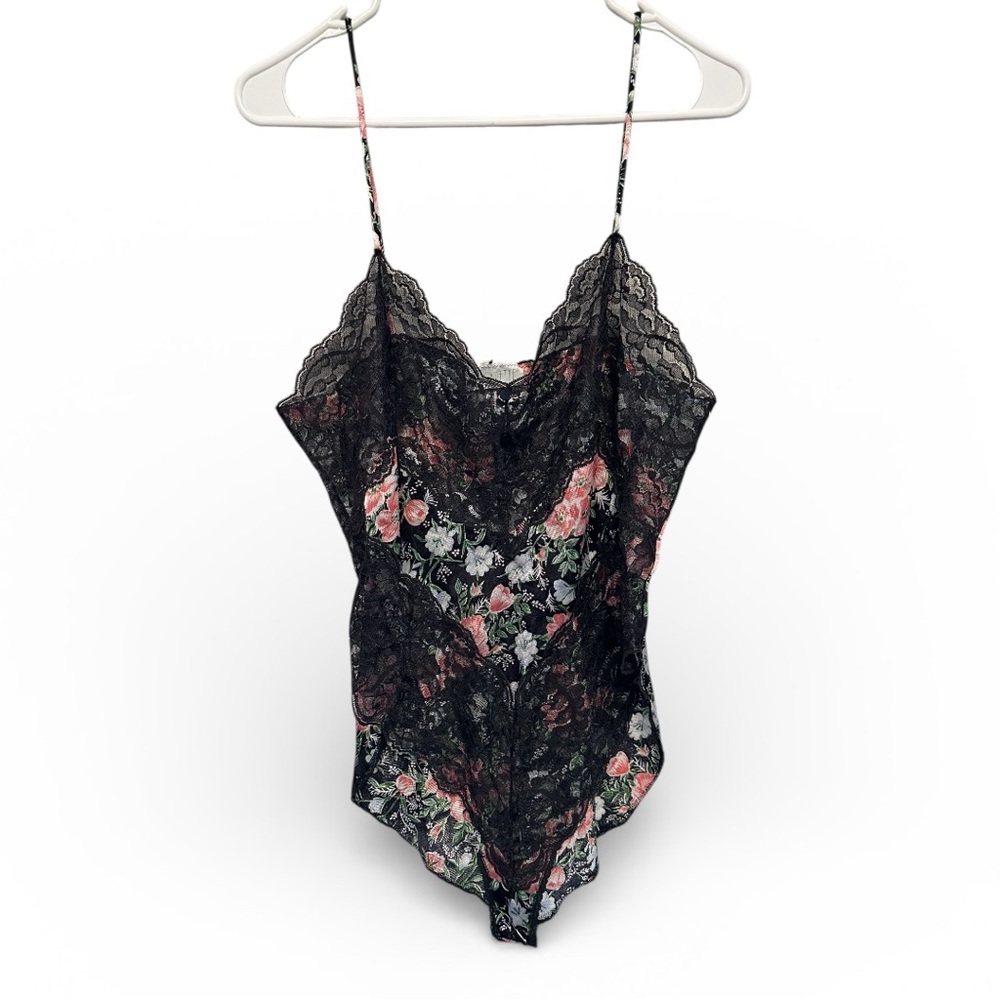 Vintage 90βs/Y2K Era Vassarette Floral & Black Lace Bodysuit Size Large - Picture 1 of 10
